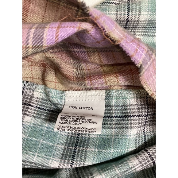 Colorblock Plaid Raw Hem Button Up Shirt Grunge Boho Oversized Size L - Picture 4 of 7